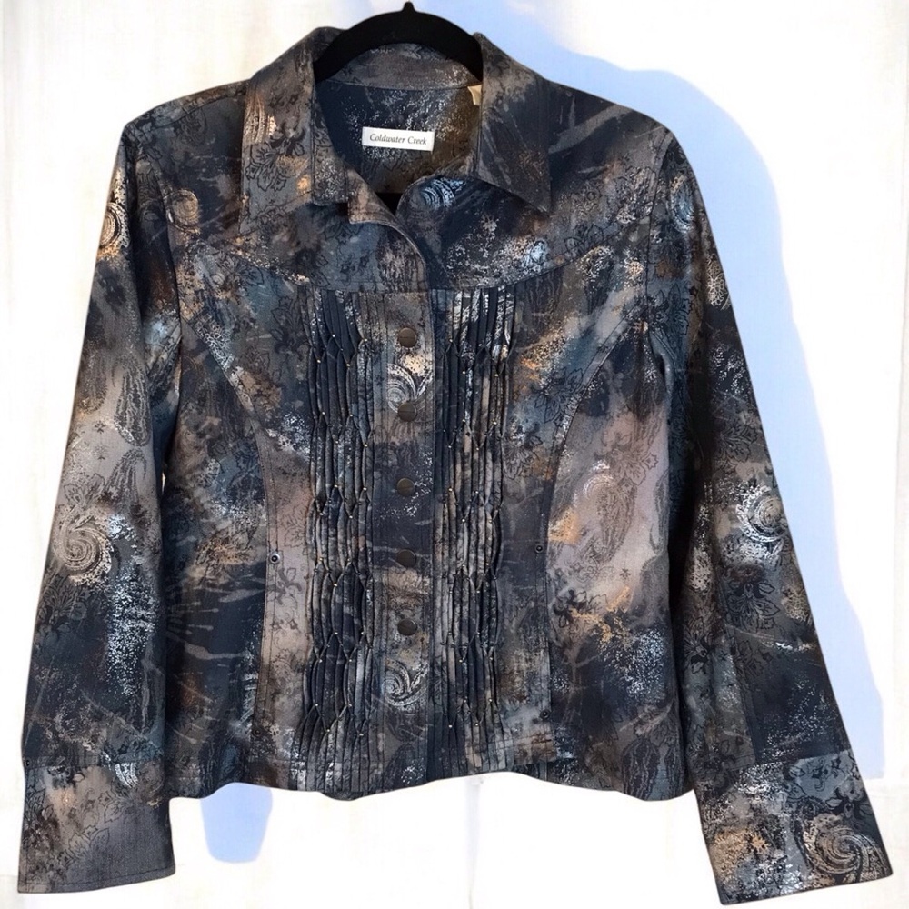 Vintage Lightweight Coldwater Creek Denim Floral Paisley Print Blazer Jacket 14p